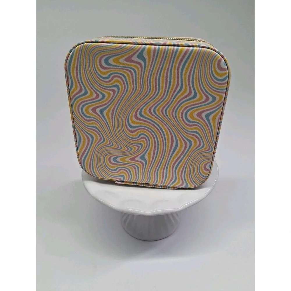 Travel Jewelry Box w/ Multiple Compartments - Pastel Psychedelic Print 4x4x2